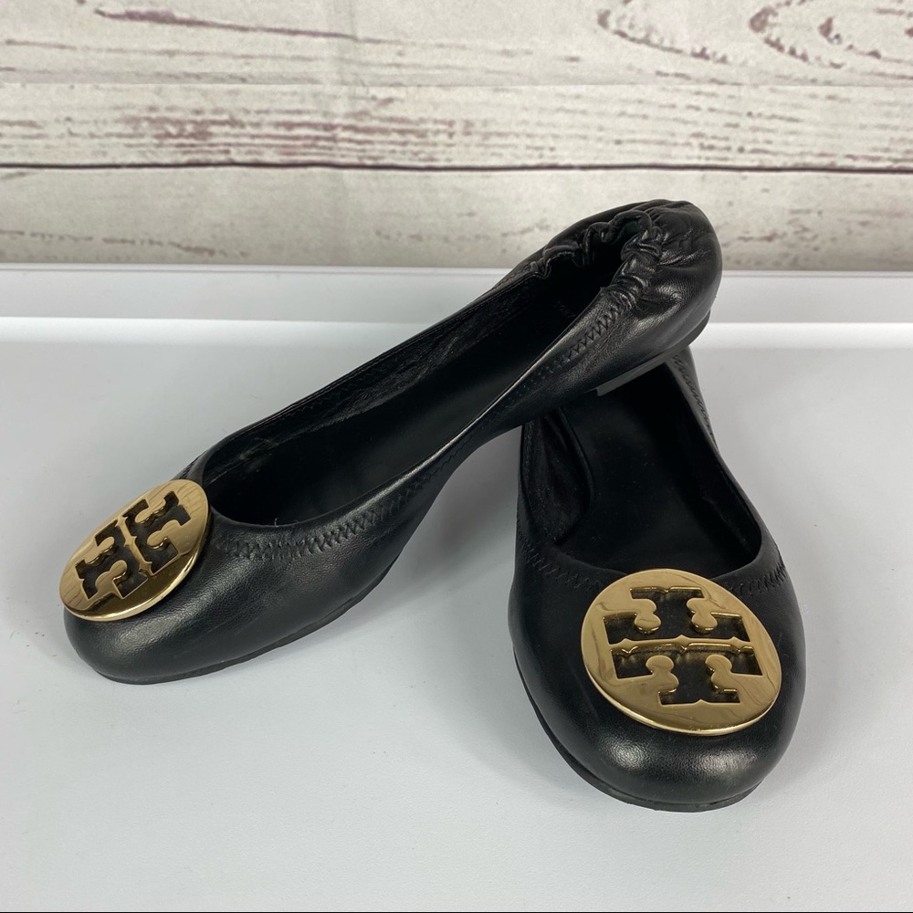 Tory Burch Reva black leather ballet flats Sz 8.5